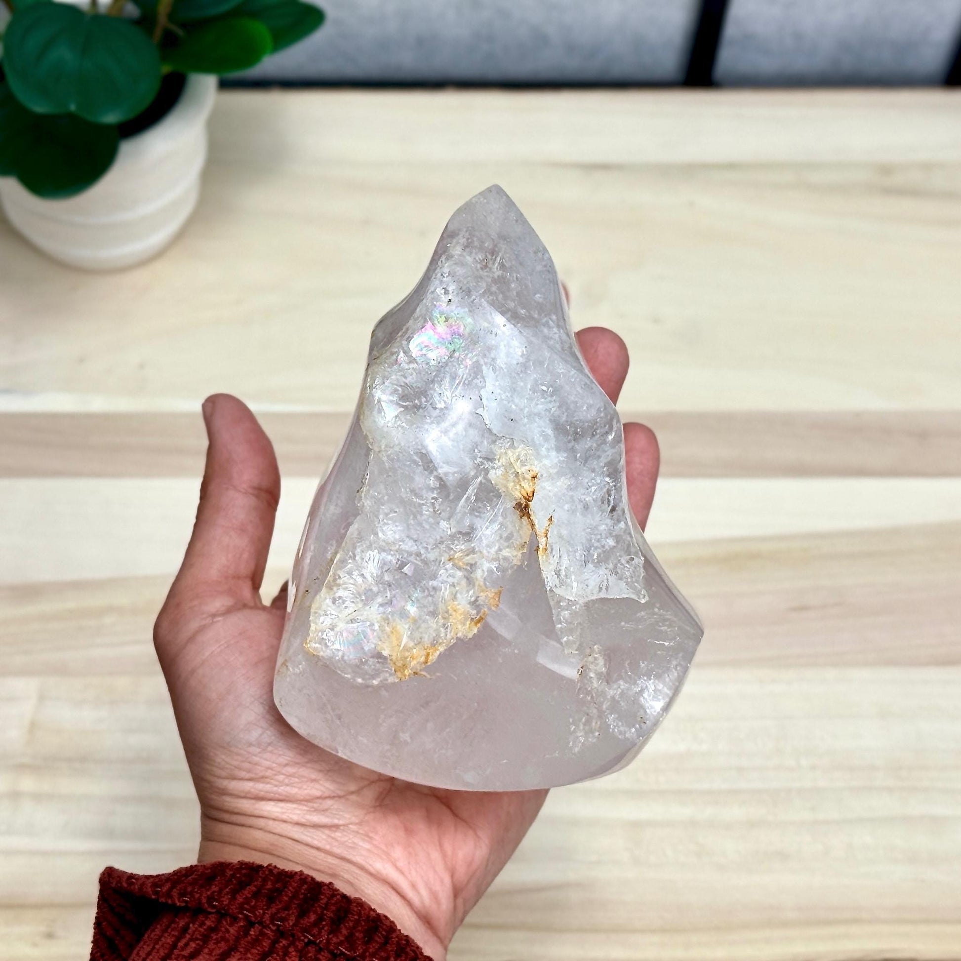 Large Clear Quartz Crystal Flame Carving, 2 lb. 5.7 oz. - Itsy's Crystal Cove LLC