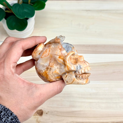 Crazy Lace Agate Skull with Snake Carving, 3.43 in. - Itsy's Crystal Cove LLC