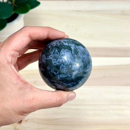Moss Agate Sphere, 15.4 oz. - Itsy's Crystal Cove LLC
