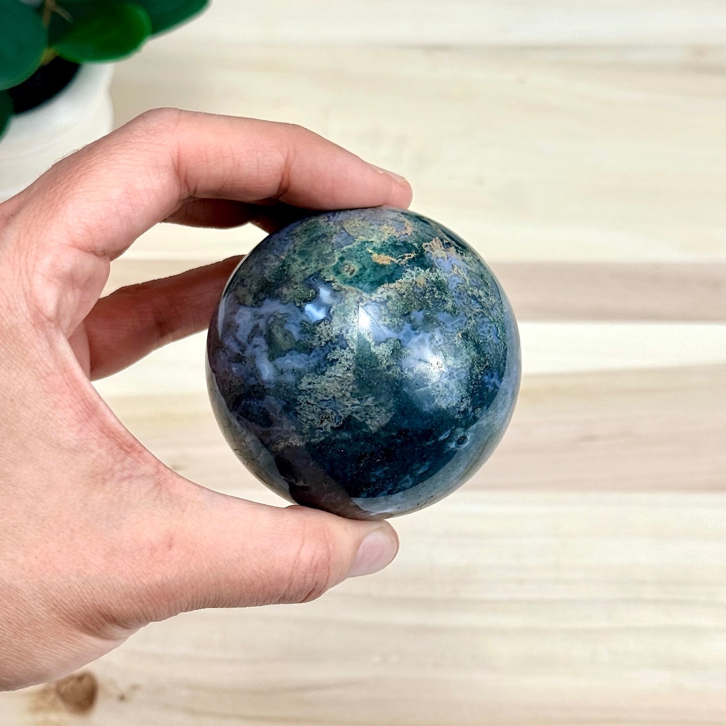 Moss Agate Sphere, 15.4 oz. - Itsy's Crystal Cove LLC