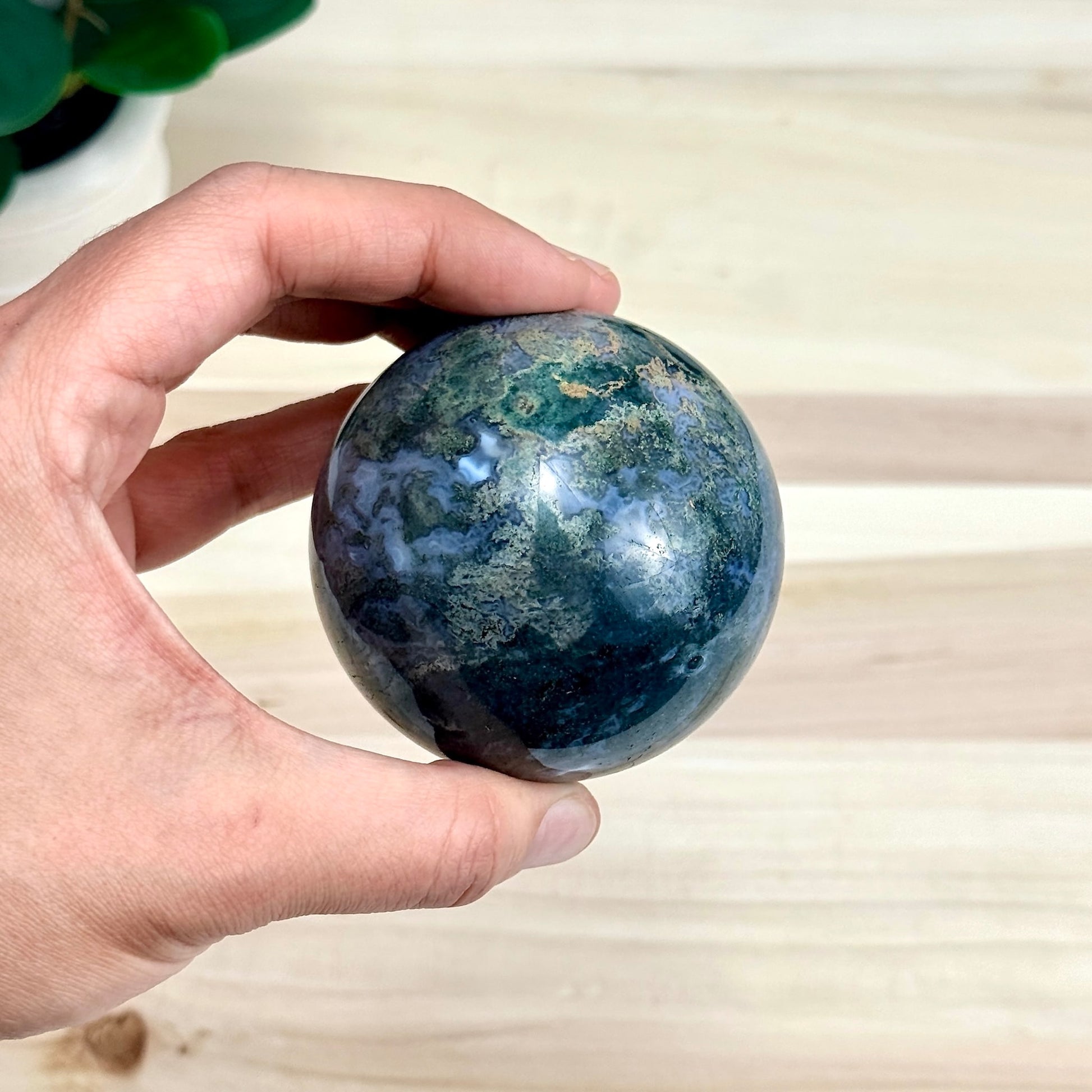 Moss Agate Sphere, 15.4 oz. - Itsy's Crystal Cove LLC