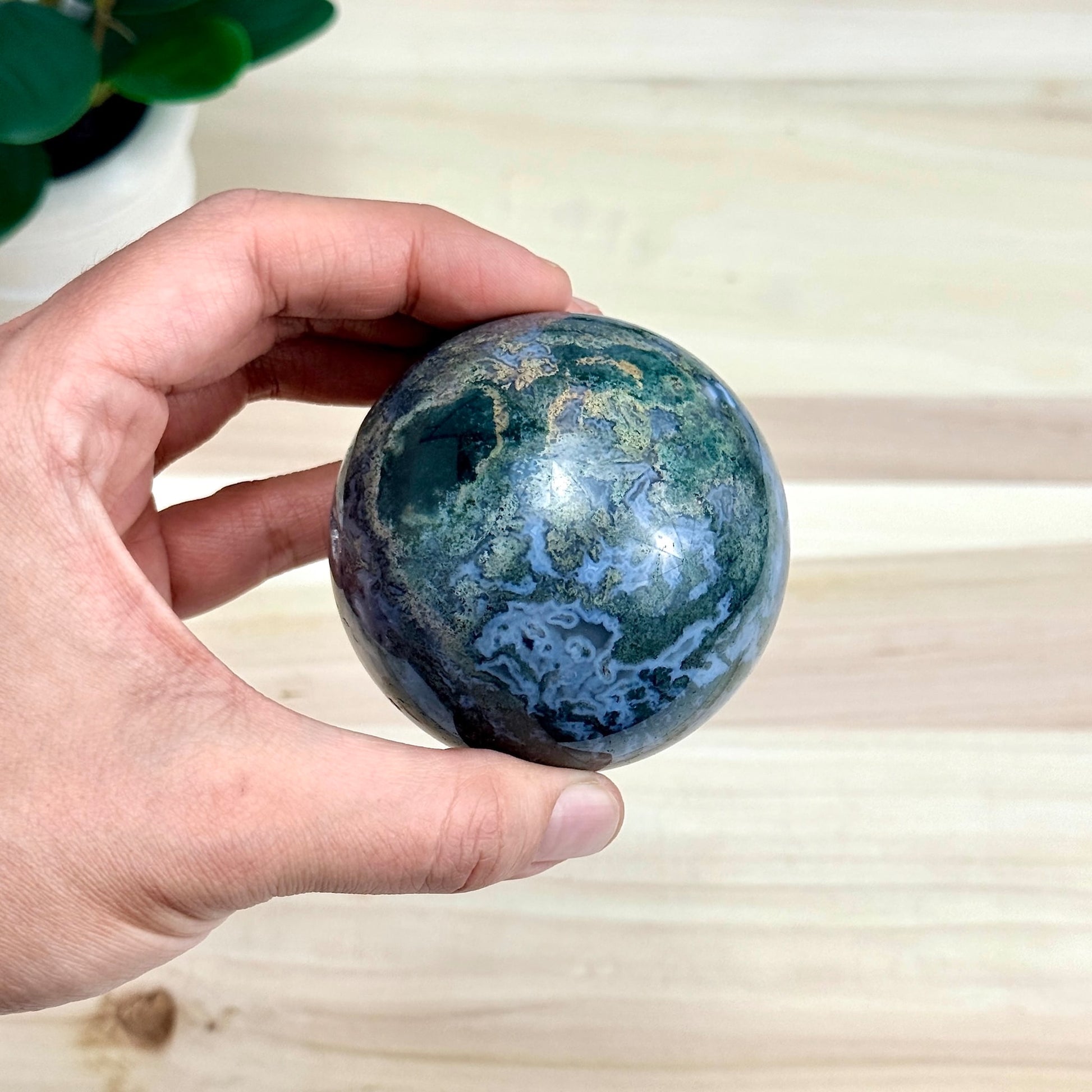 Moss Agate Sphere, 15.4 oz. - Itsy's Crystal Cove LLC