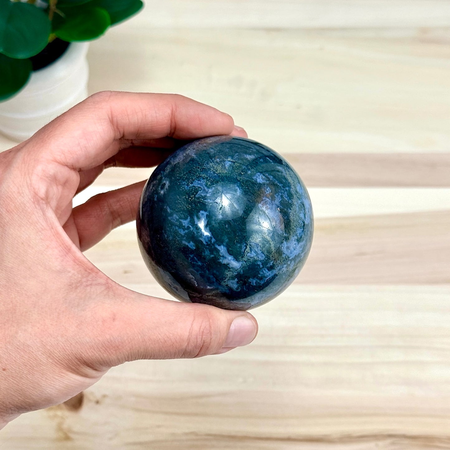 Moss Agate Sphere, 15.4 oz. - Itsy's Crystal Cove LLC