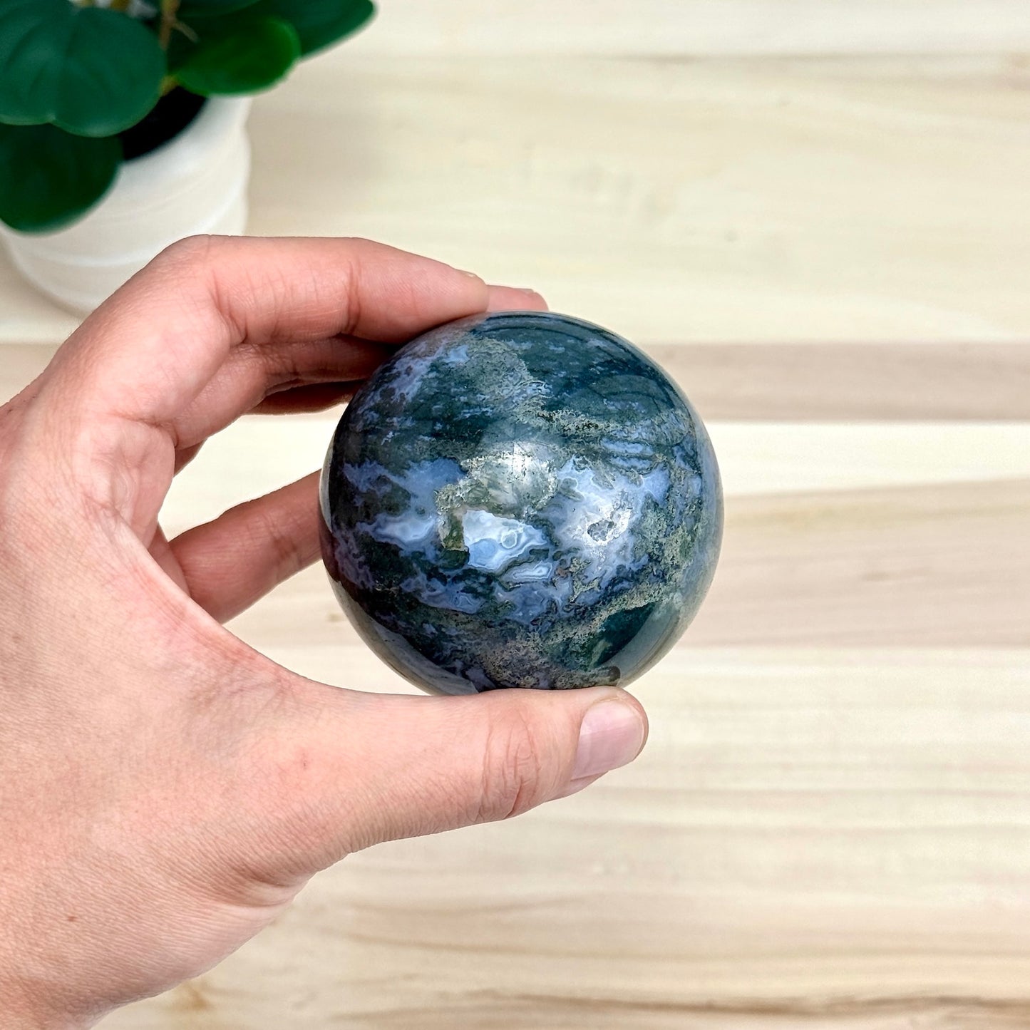 Moss Agate Sphere, 15.4 oz. - Itsy's Crystal Cove LLC