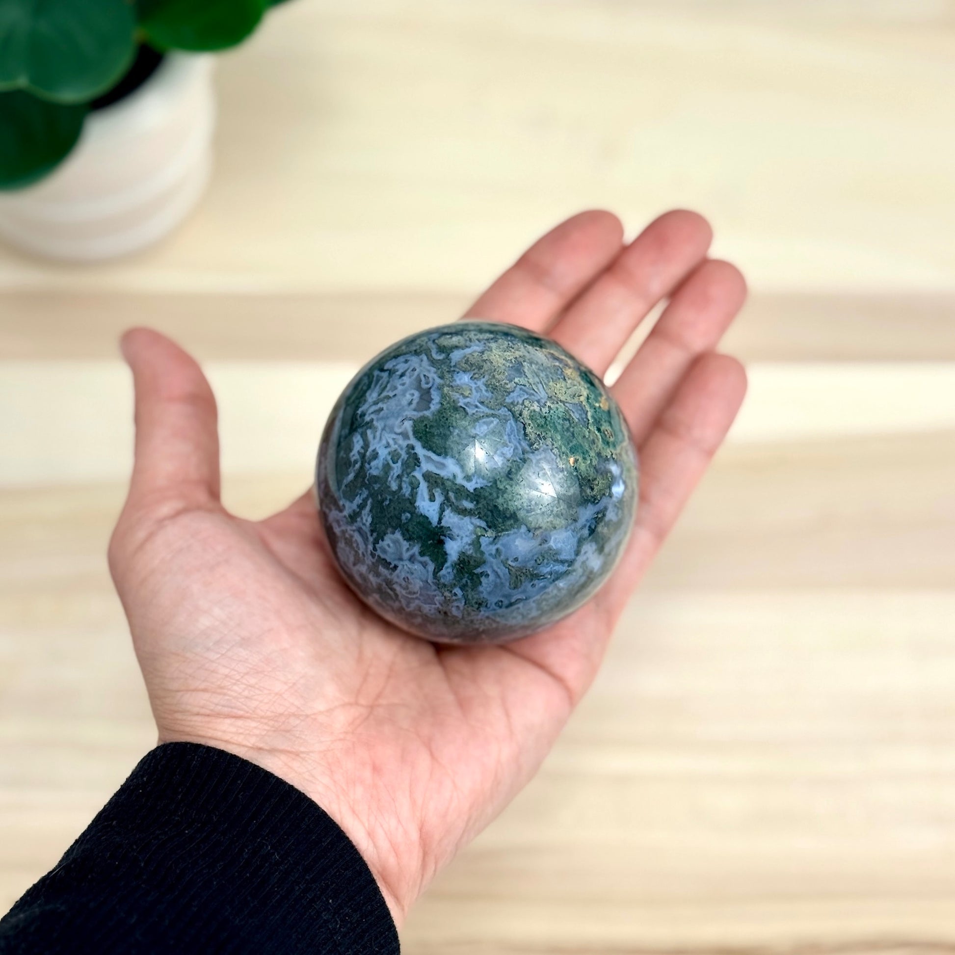 Moss Agate Sphere, 15.4 oz. - Itsy's Crystal Cove LLC