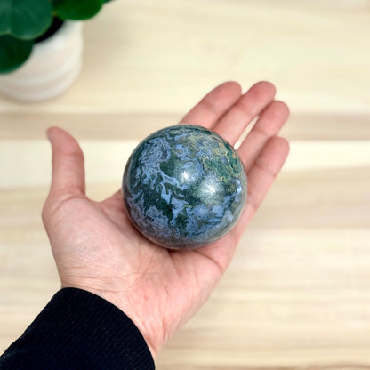 Moss Agate Sphere, 15.4 oz. - Itsy's Crystal Cove LLC
