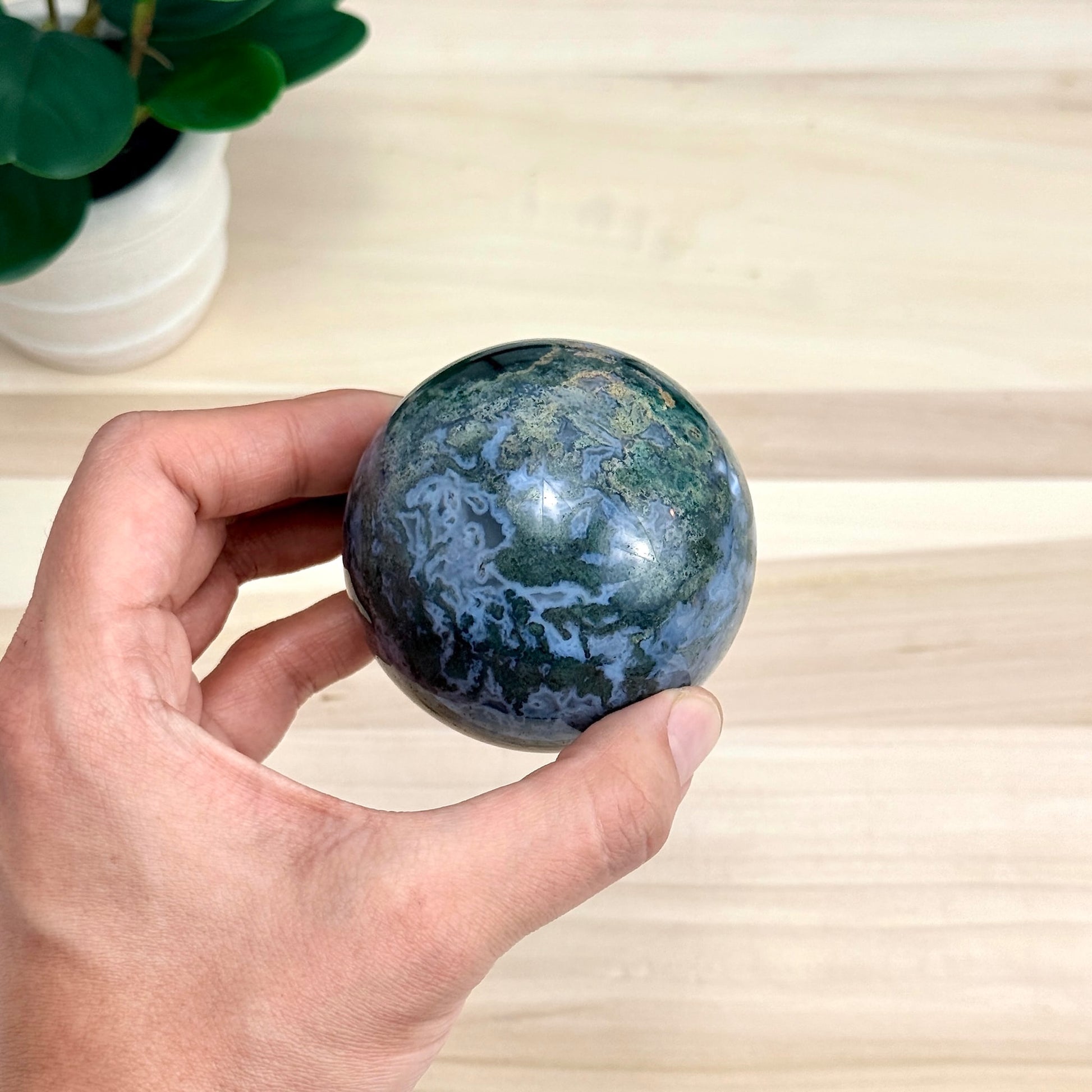 Moss Agate Sphere, 15.4 oz. - Itsy's Crystal Cove LLC
