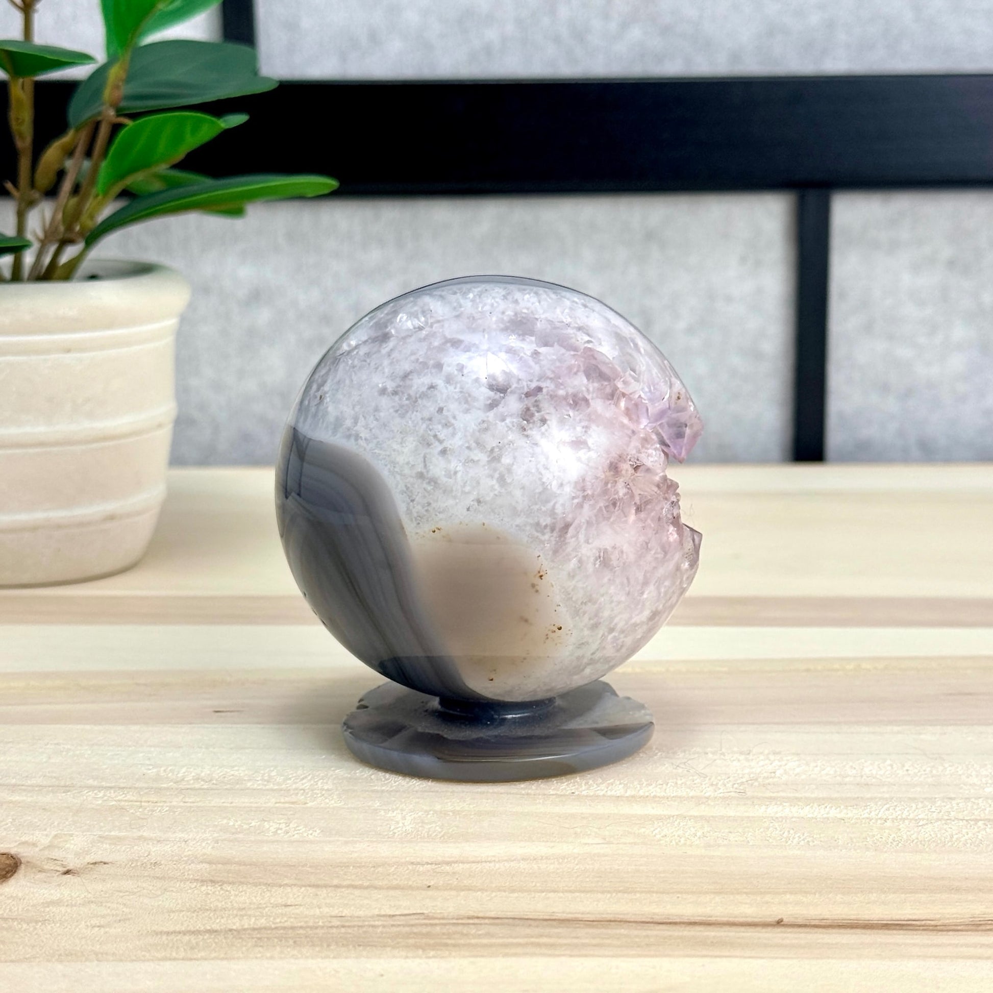 Drusy Amethyst in Agate Geode, Self - Standing Sphere - Itsy's Crystal Cove LLC