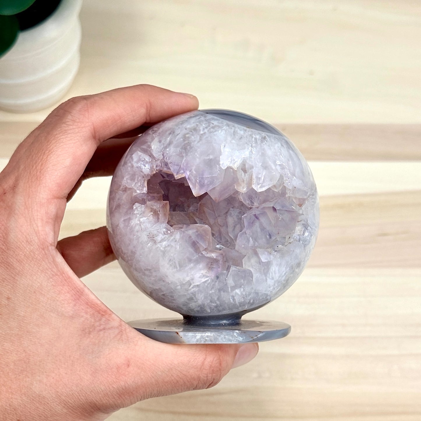 Drusy Amethyst in Agate Geode, Self - Standing Sphere - Itsy's Crystal Cove LLC