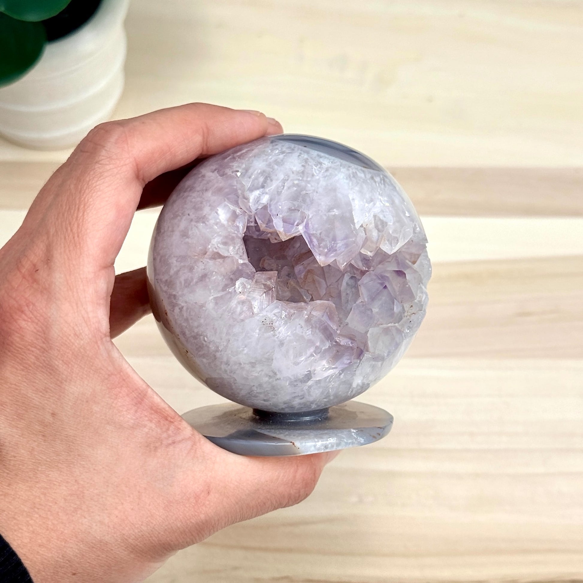 Drusy Amethyst in Agate Geode, Self - Standing Sphere - Itsy's Crystal Cove LLC