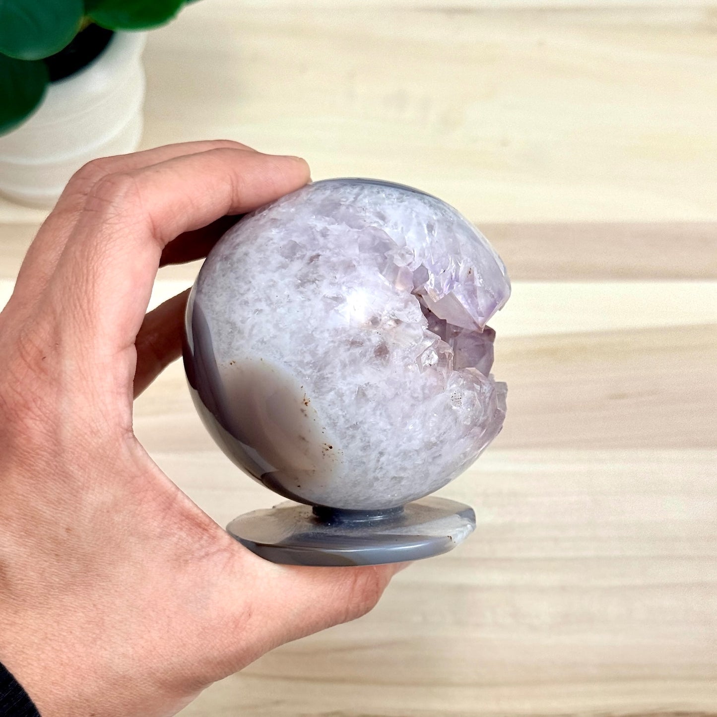 Drusy Amethyst in Agate Geode, Self - Standing Sphere - Itsy's Crystal Cove LLC