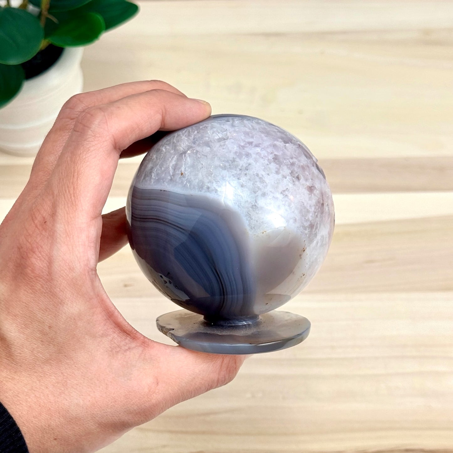 Drusy Amethyst in Agate Geode, Self - Standing Sphere - Itsy's Crystal Cove LLC