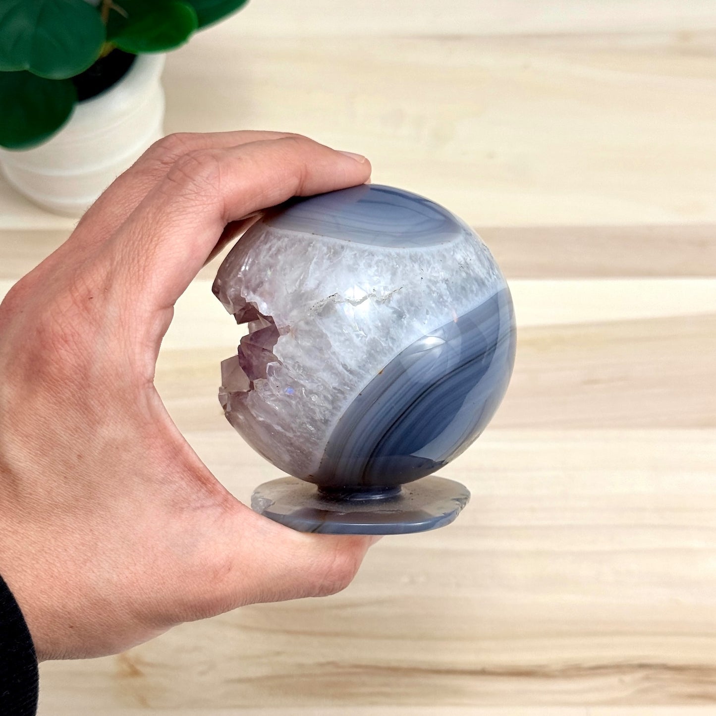 Drusy Amethyst in Agate Geode, Self - Standing Sphere - Itsy's Crystal Cove LLC