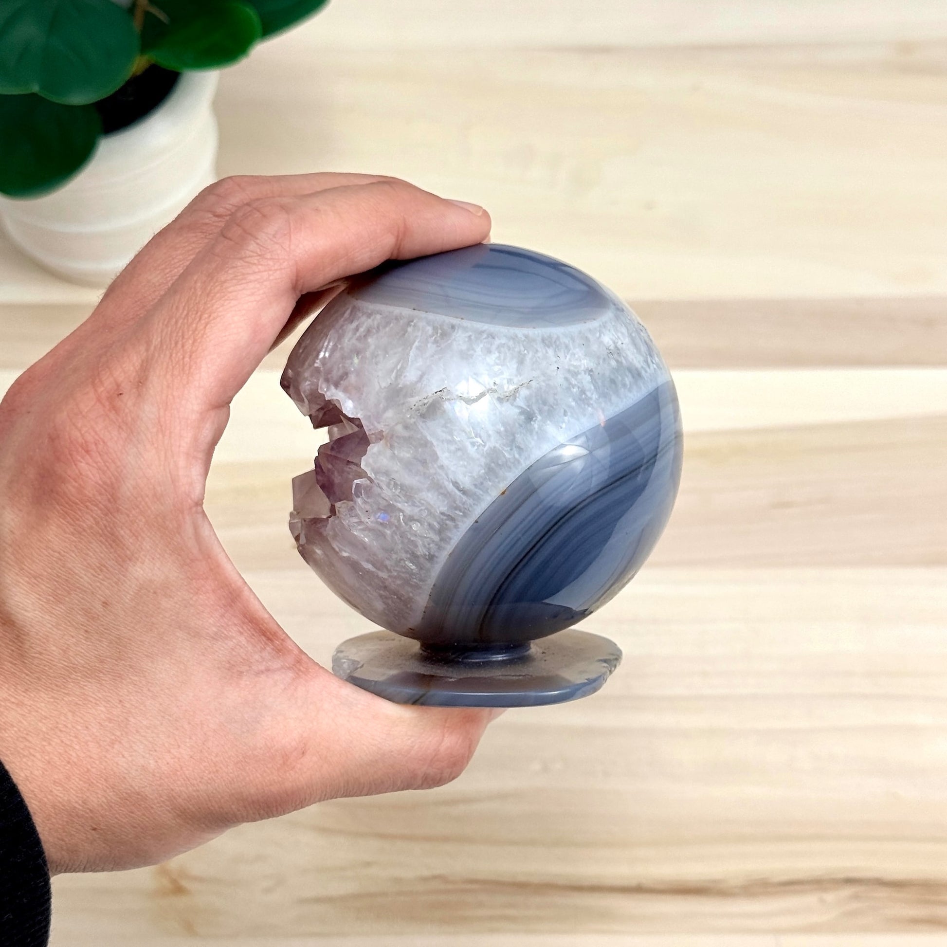 Drusy Amethyst in Agate Geode, Self - Standing Sphere - Itsy's Crystal Cove LLC