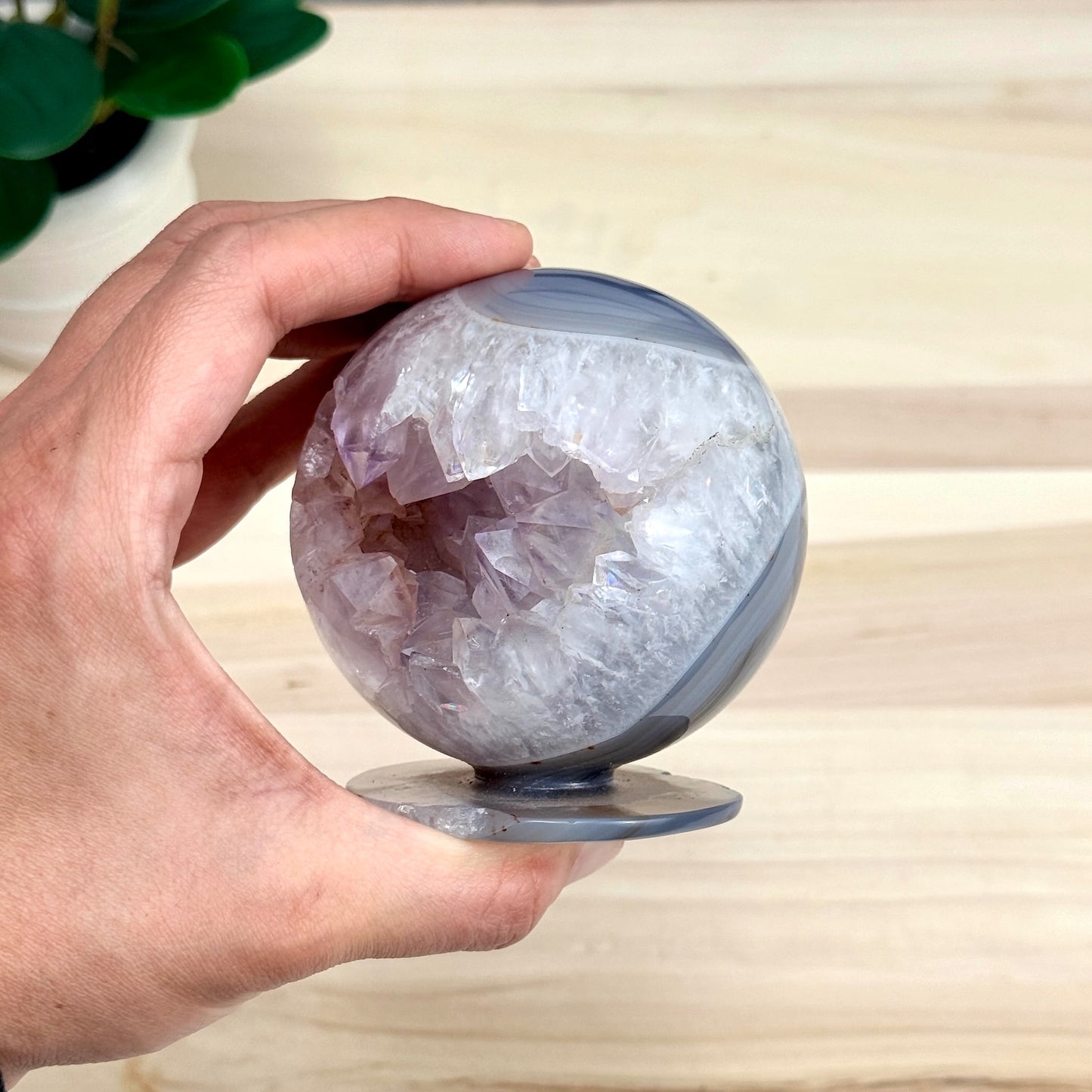 Drusy Amethyst in Agate Geode, Self - Standing Sphere - Itsy's Crystal Cove LLC