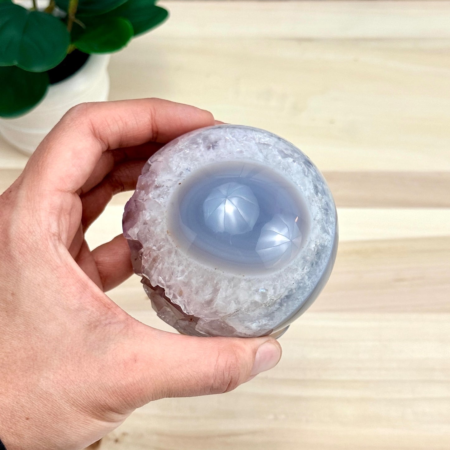 Drusy Amethyst in Agate Geode, Self - Standing Sphere - Itsy's Crystal Cove LLC