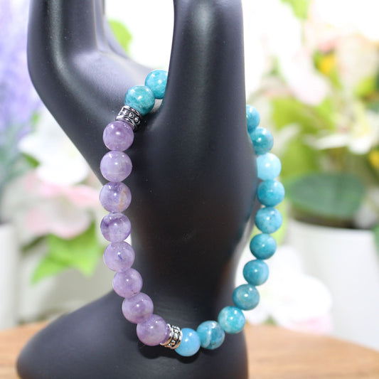Blue Apatite and Amethyst Bracelet | Handmade - Itsy's Crystal Cove LLC