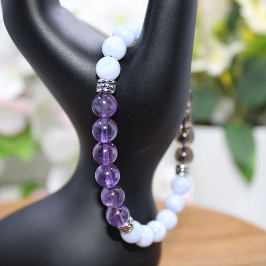 Blue Lace Agate, Amethyst, Smokey Quartz Bracelet | Handmade - Itsy's Crystal Cove LLC
