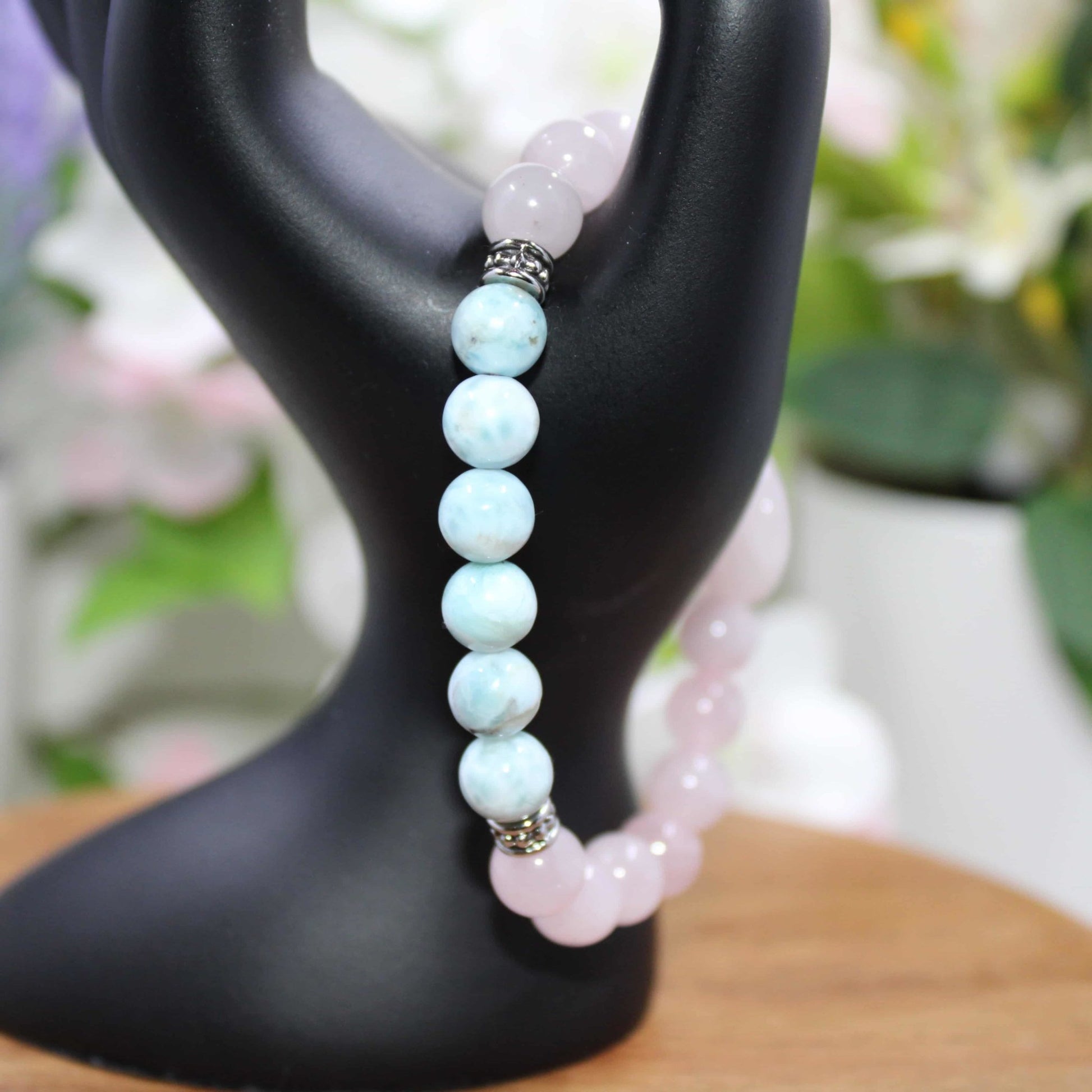 Larimar and Rose Quartz Bracelet | Handmade - Itsy's Crystal Cove LLC